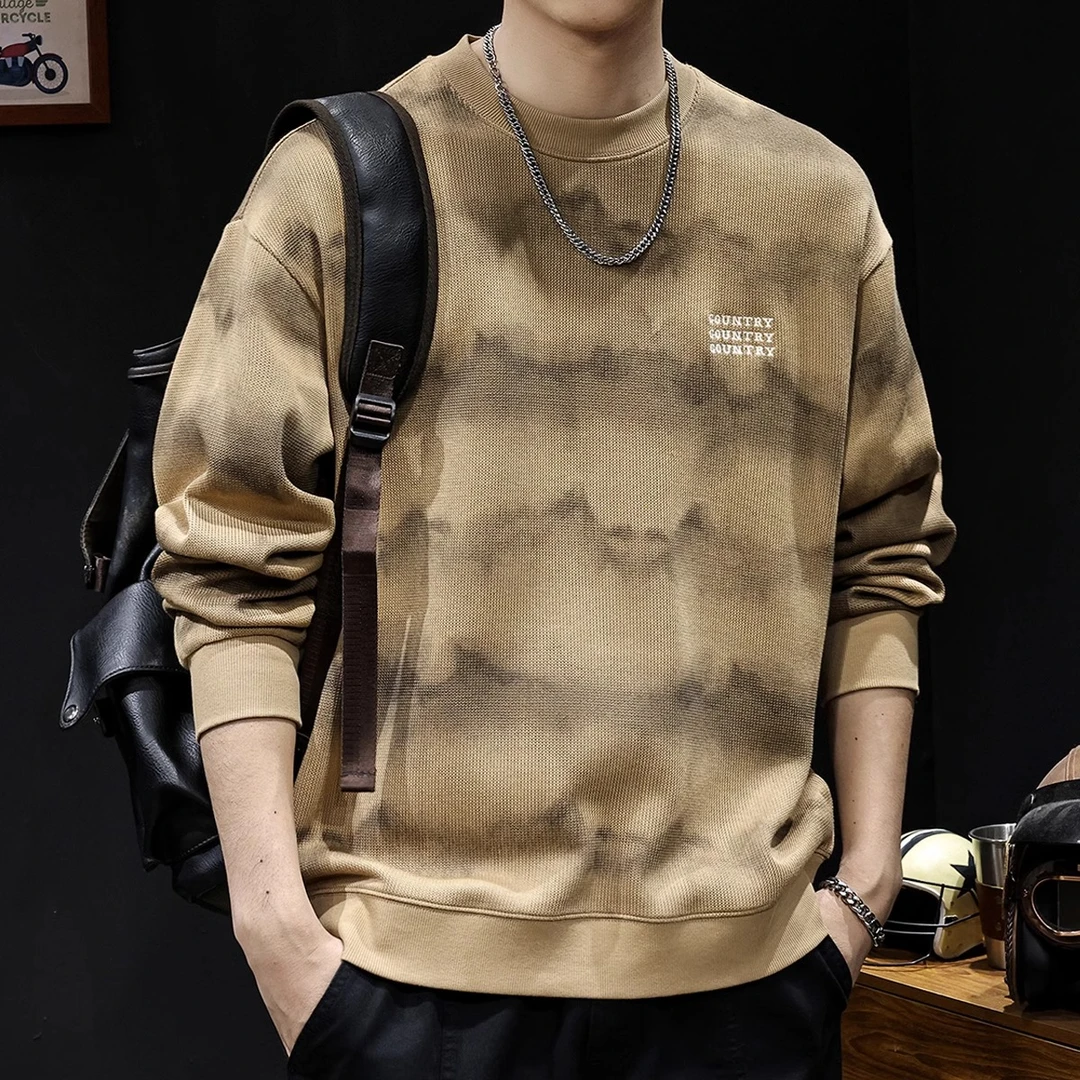 DZND美式复古渐变卫衣男2024新款男装大码男士潮牌圆领衣服春秋季