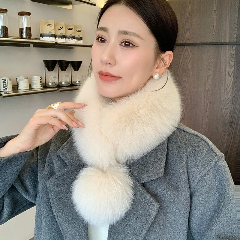 秋冬保暖狐狸毛围巾女保暖百搭毛球磁扣真毛毛领子毛绒皮草围脖