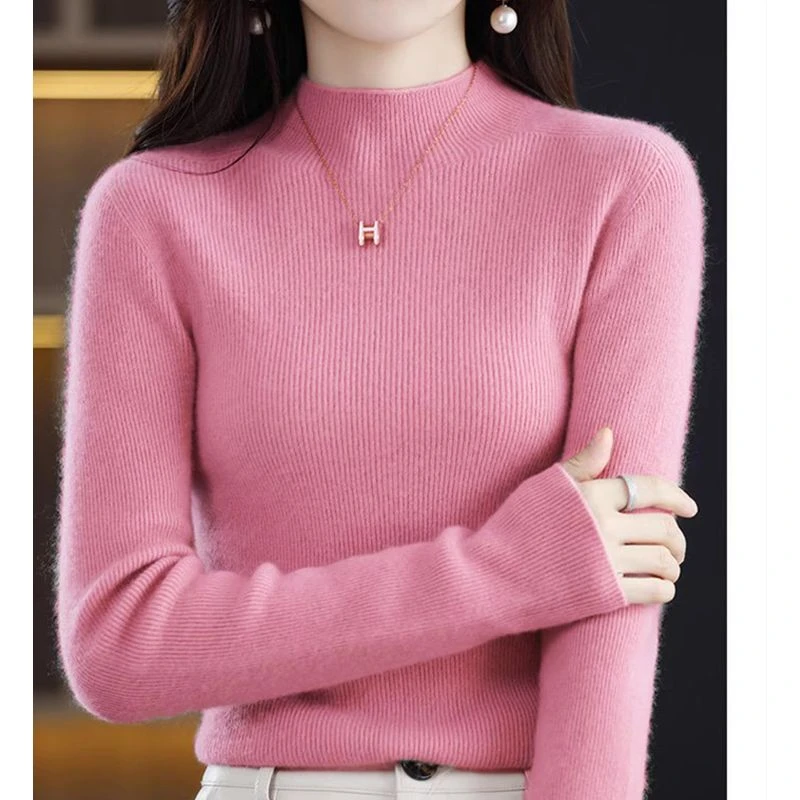 明星款100山羊绒双面可穿一线成衣半高领百搭打底衫加肥加大16色