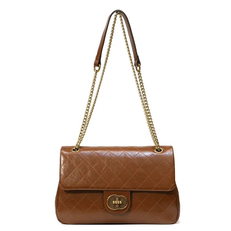 气质女士小众简约经典绣线菱格斜跨单肩包8879