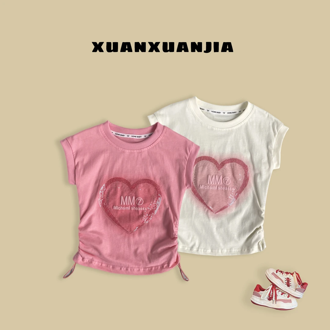A0079 童装女童设计感收腰短袖T恤2024女孩子夏季女宝棉短袖T恤潮