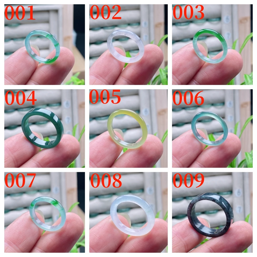 天然翡翠A货戒指直切方戒高冰种阳绿紫罗兰黄翡素圈（择优发货）