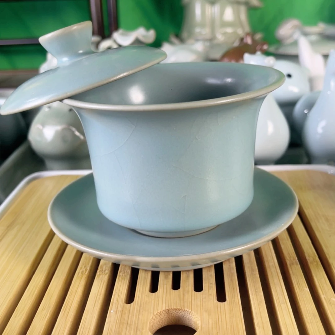 【闪购商品】纯矿石大瑕疵三才盖碗