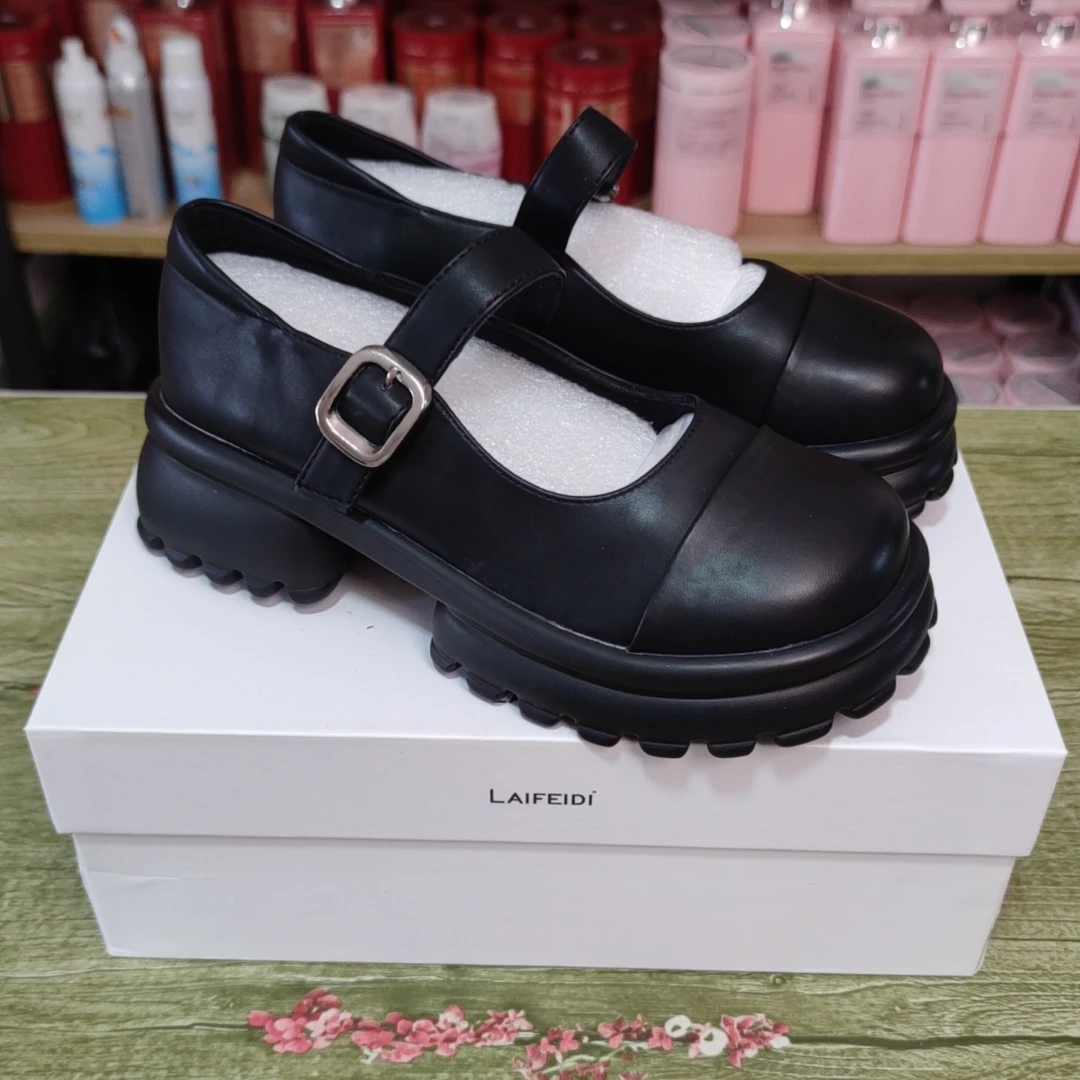 231035女鞋玛丽珍时尚百搭夏季黑色厚底圆头