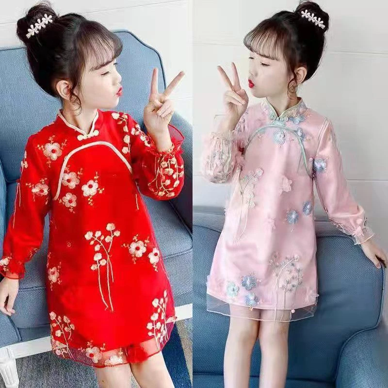 女童旗袍连衣裙秋冬款2023新款中国风汉服儿童长袖加绒公主裙爆款