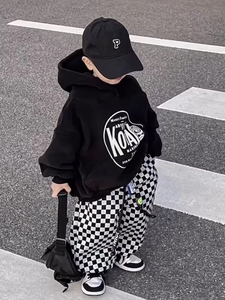 佳如萌男童冬季加绒连帽卫衣套装洋气撇帅宝宝潮牌保暖帅气两件套