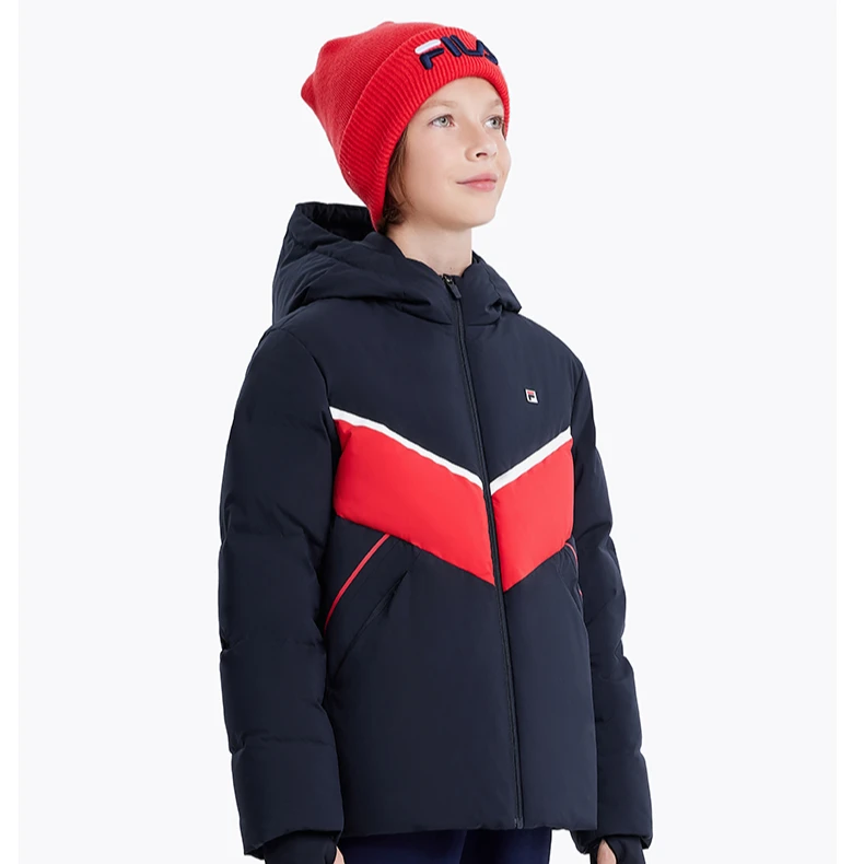 FILA/斐乐童装男大童羽绒服24冬新款保暖运动连帽外套K12B443931F