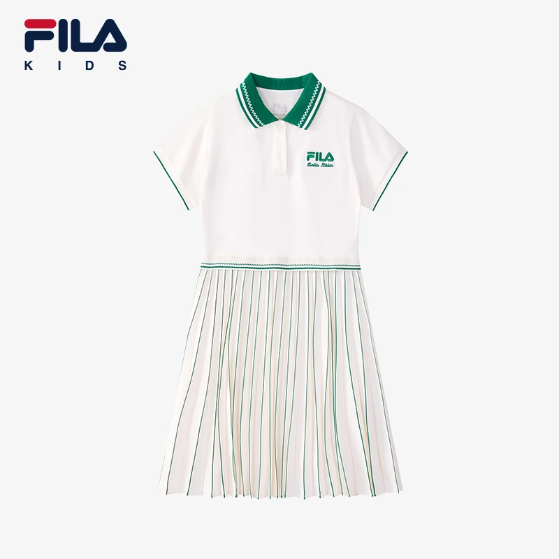 FILA斐乐童装女童运动裙子女中大童针织短袖连衣裙K12G431314F