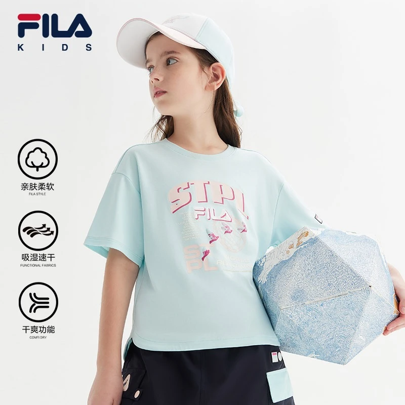 FILA斐乐儿童女大童鸽子联名系列时尚百搭夏季短袖T恤K12G334111F