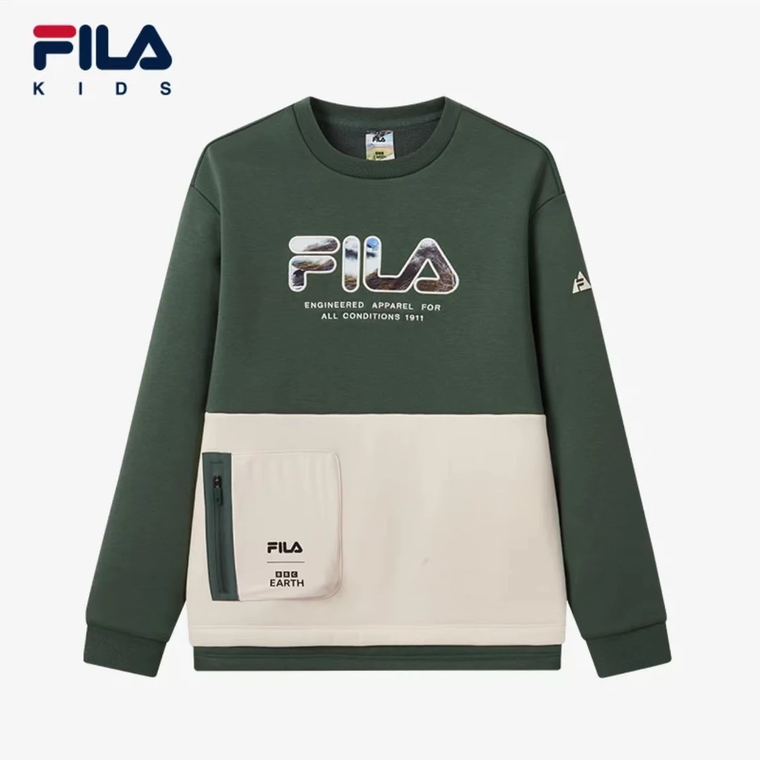 FILA/斐乐童装男大童卫衣24冬季新款加绒保暖运动上衣K12B443242F