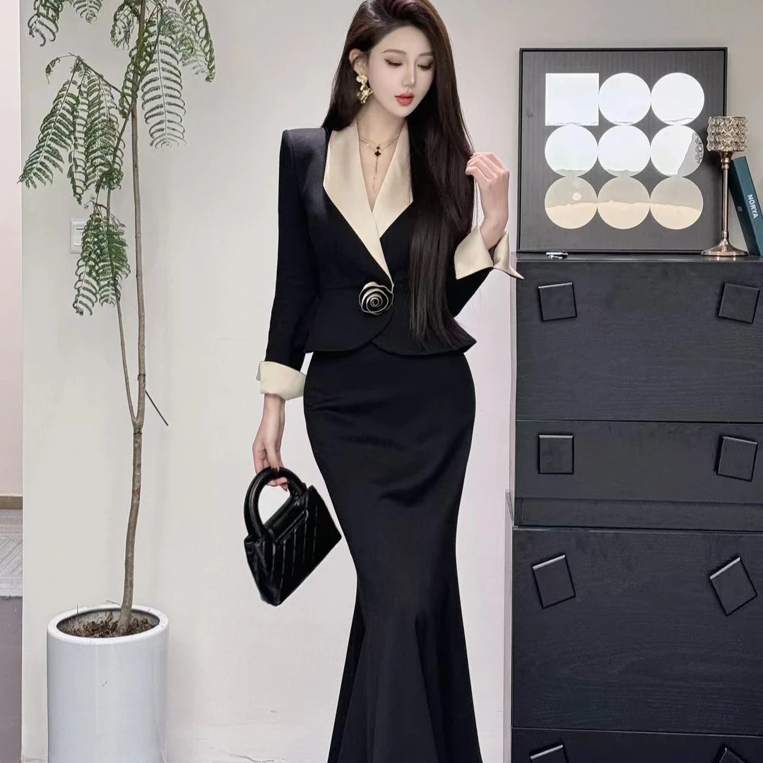 2024秋冬新款西装半身裙两件套显瘦修身气质设计感时尚套装3247