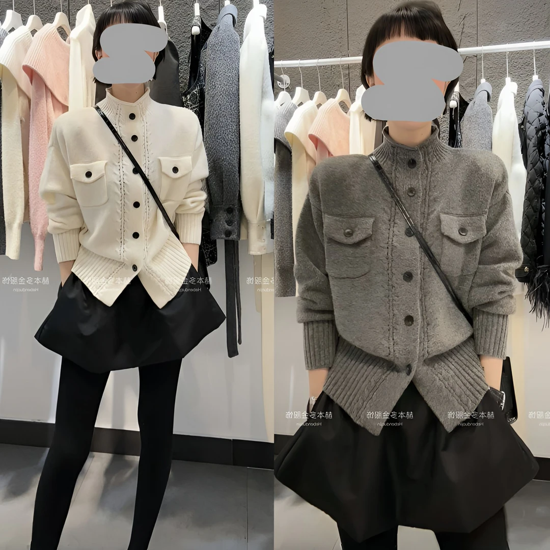 秋冬小香风气质加厚针织开衫修身显瘦毛衣外套短款南瓜半身裙套装
