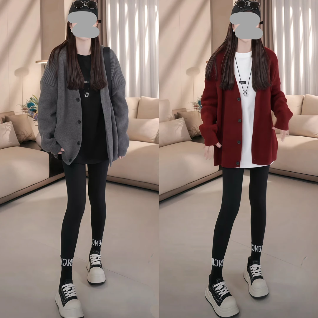 2024秋冬显瘦简约长袖针织开衫毛衣外套加厚保暖百搭长袖打底T恤