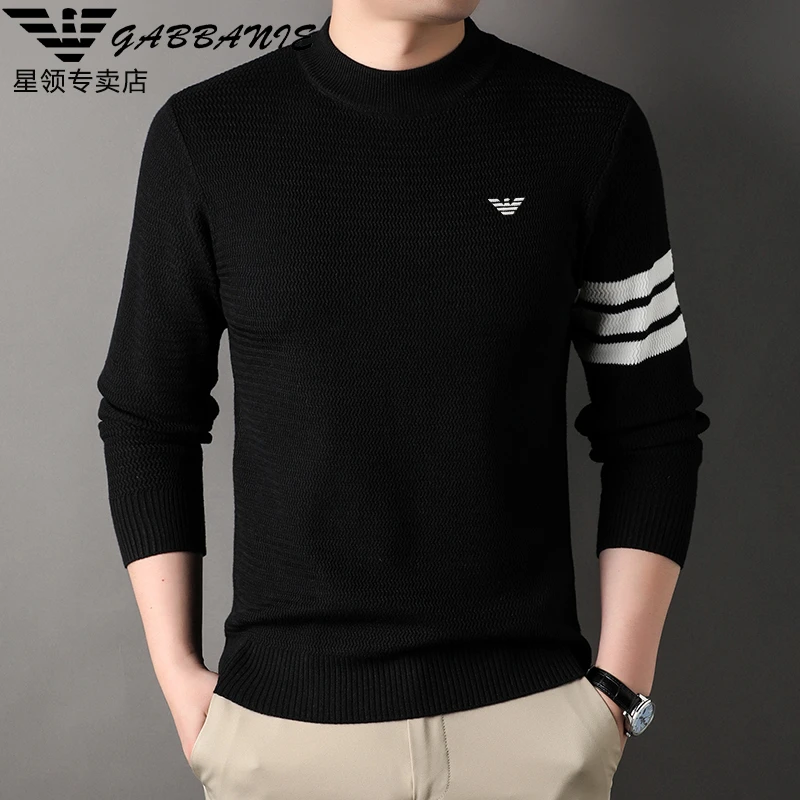 专柜正品轻奢冬季新款男士长袖羊毛衫时尚加厚半高领保暖针织毛衣
