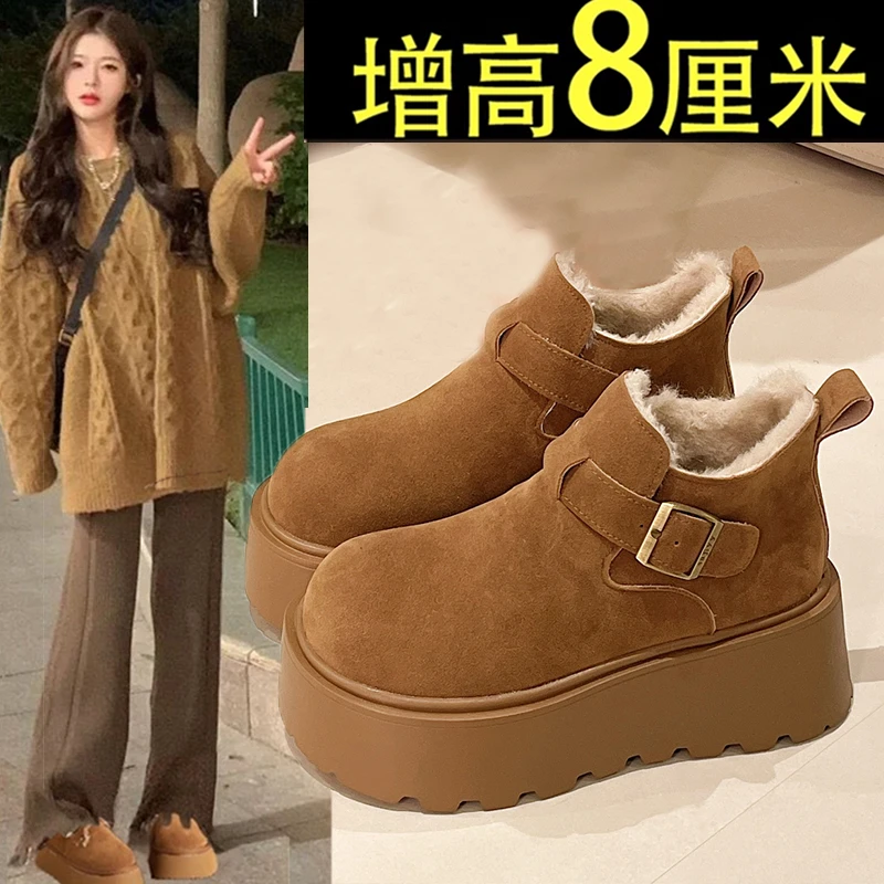增高厚底女鞋雪地靴女加绒勃肯鞋马丁靴2025新款冬季保暖棉鞋短靴