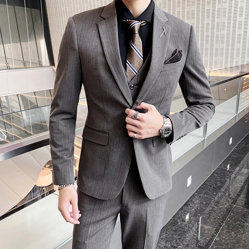 新郎结婚西服男套装礼服英伦西装三件套韩版修身商务休闲职业正装