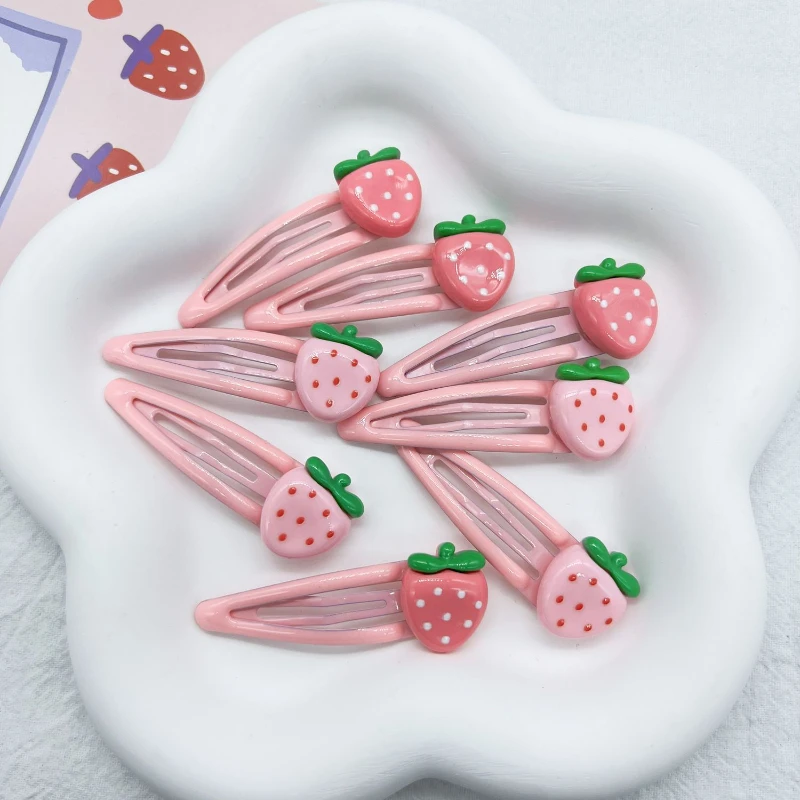 敲粉嫩~可爱亮面草莓BB夹发夹ins风甜美少女心边夹刘海夹甜妹发饰