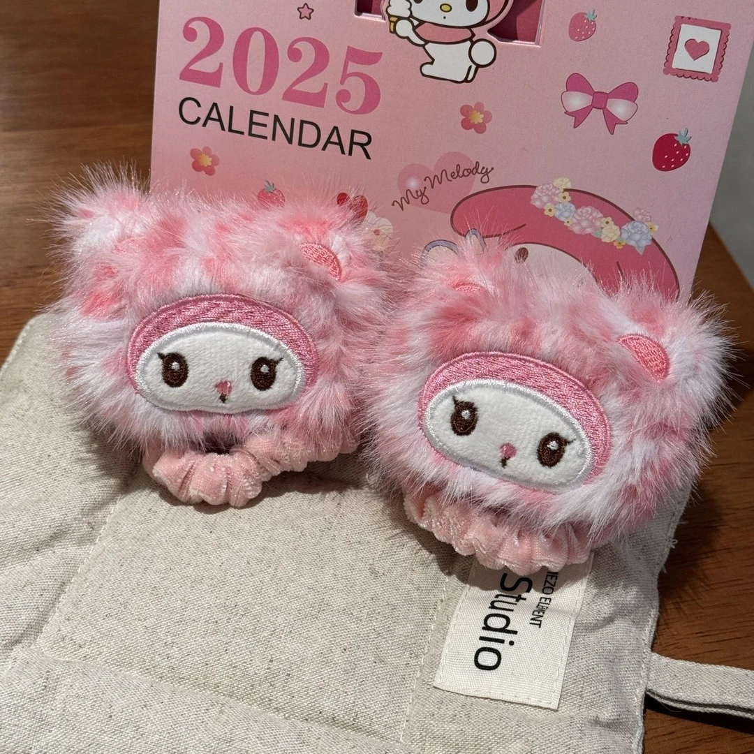 可爱粉色系豹纹美乐蒂发圈秋冬毛绒绒卡通头绳软萌少女ins风发饰