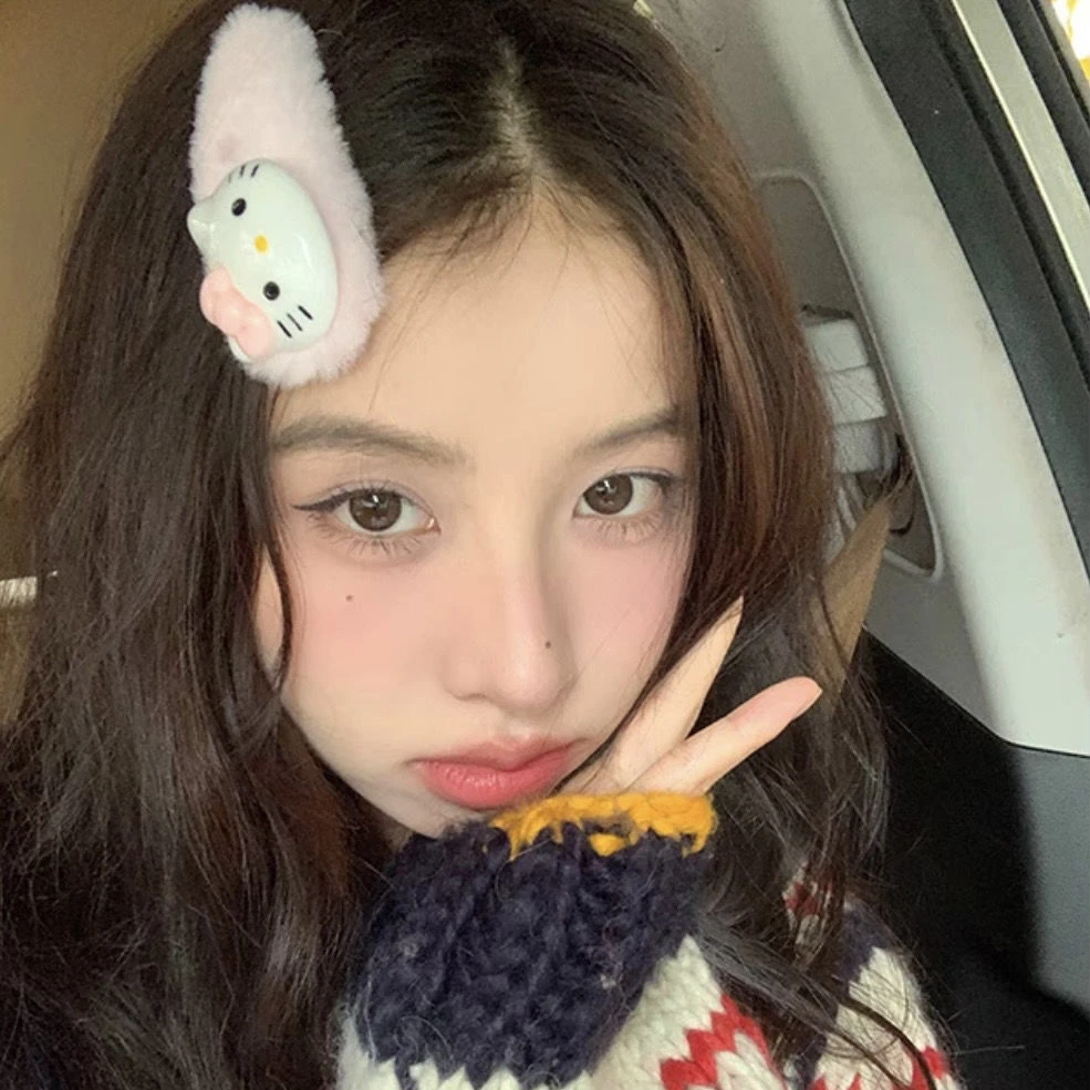 秋冬毛茸茸kitty刘海夹可爱百搭卡通猫气质边夹