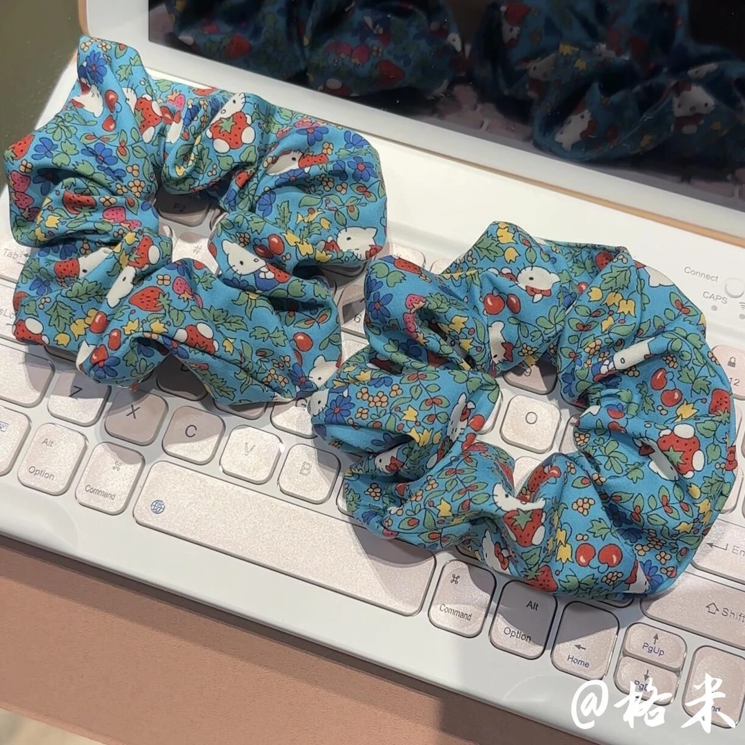 甜美碎花KT猫大肠发圈超仙少女马尾扎头皮筋森女网红发圈卡通发饰