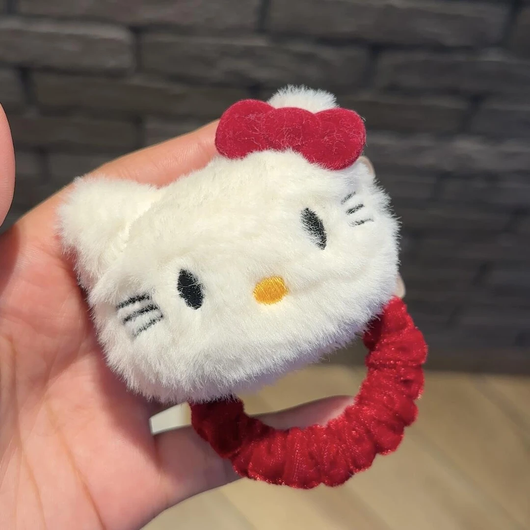 可爱酒红KT猫发圈甜美卡通毛绒头绳网红ins风少女心发绳马尾发饰