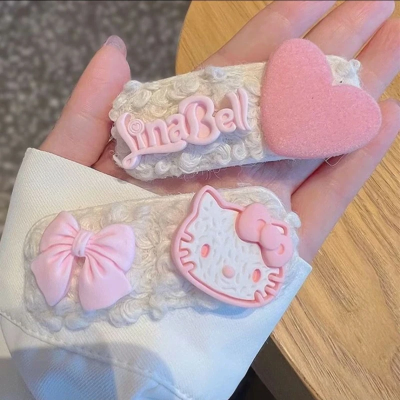 奶油粉色羊羔毛绒发夹可爱猫百搭侧边刘海夹子发卡甜美发饰
