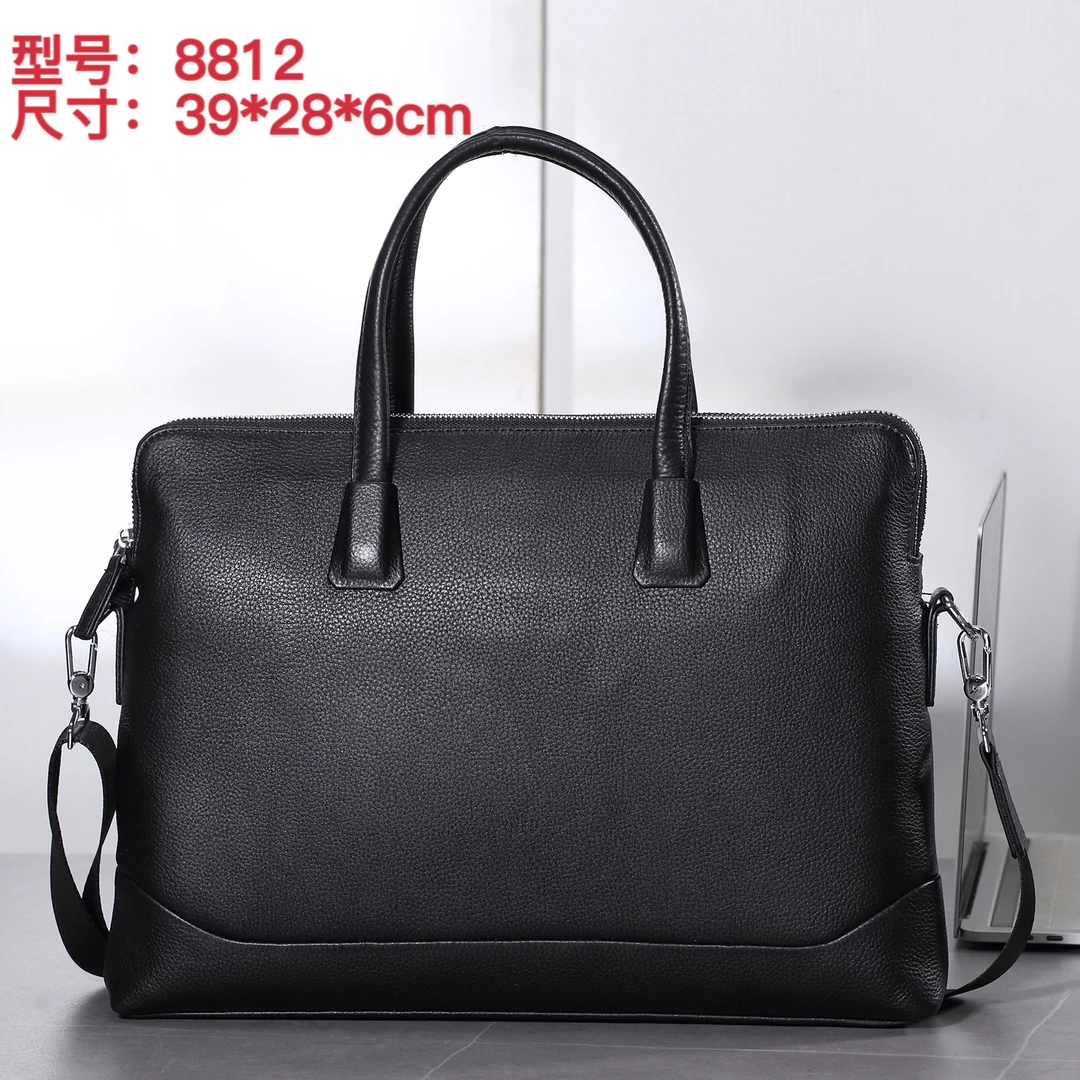 8812真皮男士商务大容量电脑包牛皮手提公文包加厚双拉链单肩斜挎