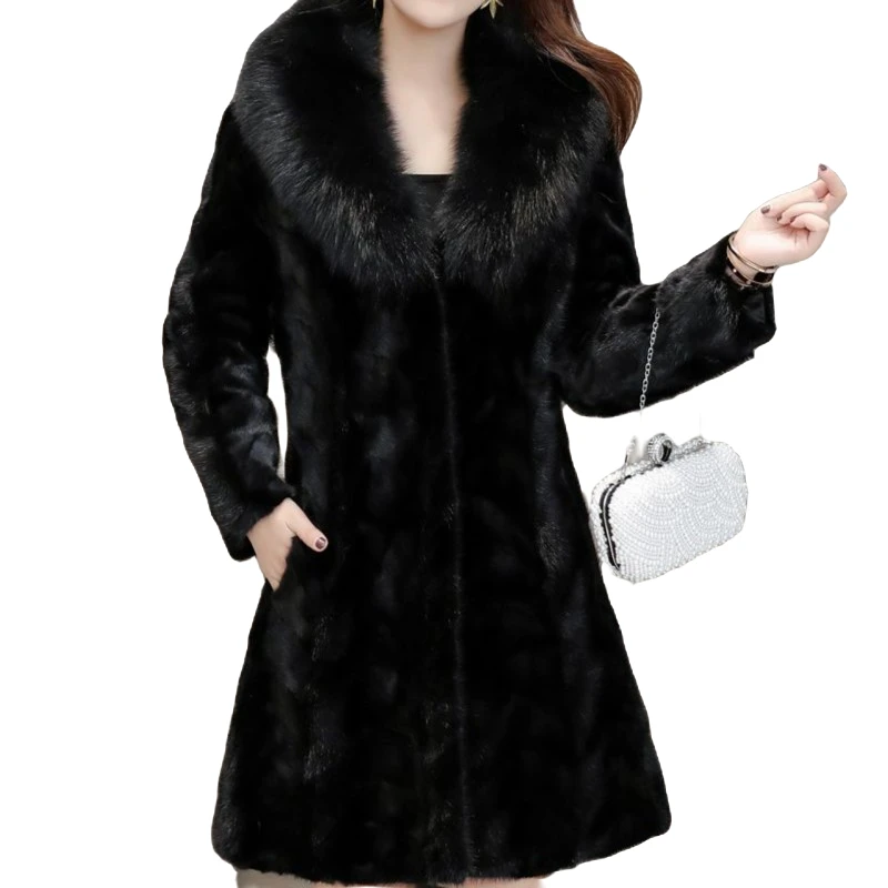 中长款高档月牙貂保暖大衣大码时尚长款中长款冬季显瘦