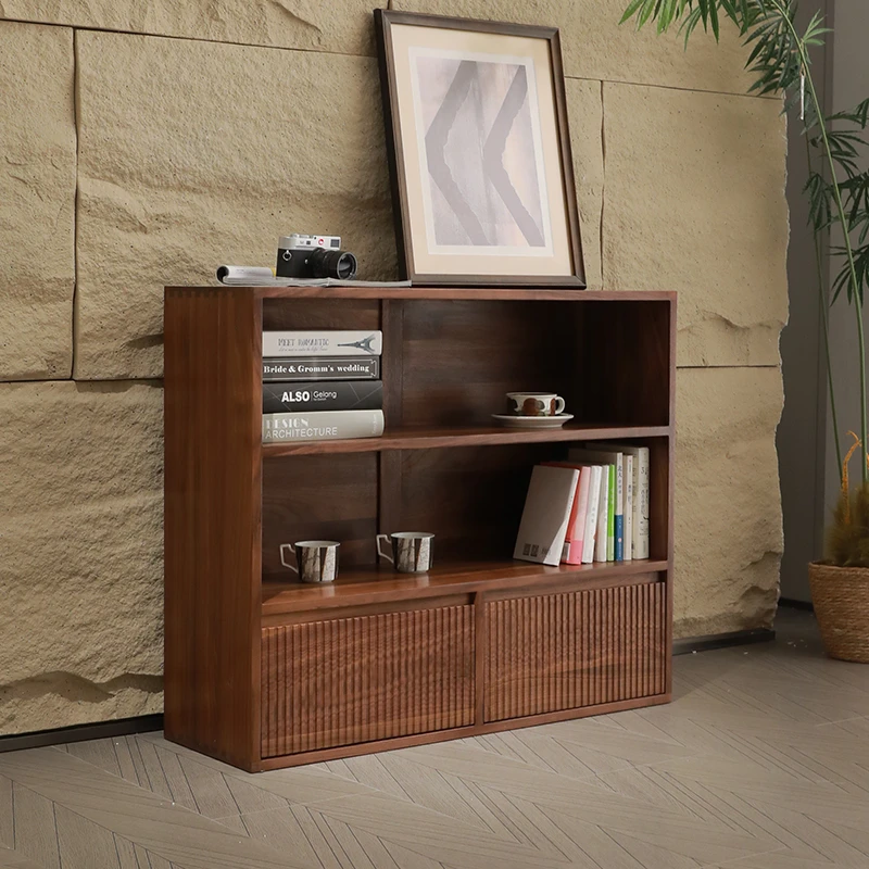 致典北美黑胡桃木陈列竖琴边柜家用简约客厅落地柜书柜陈列实木柜