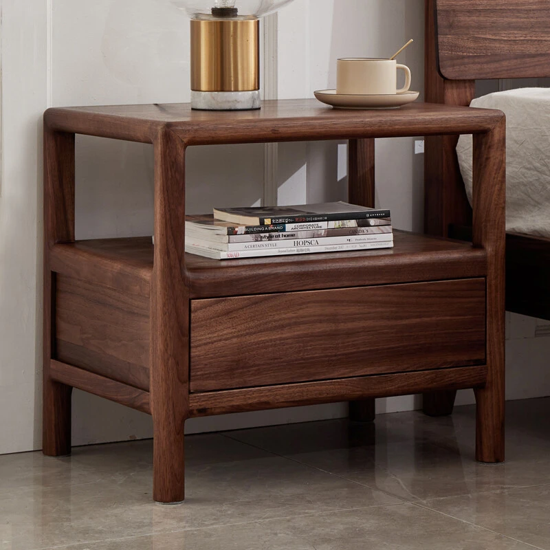 致典北美黑胡桃木单层床头柜北欧简约卧室实木收纳柜床边柜抽屉柜