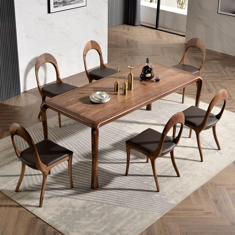 致典北美黑胡桃木意式简约全实木大理石餐桌餐桌椅组合家用吃饭桌