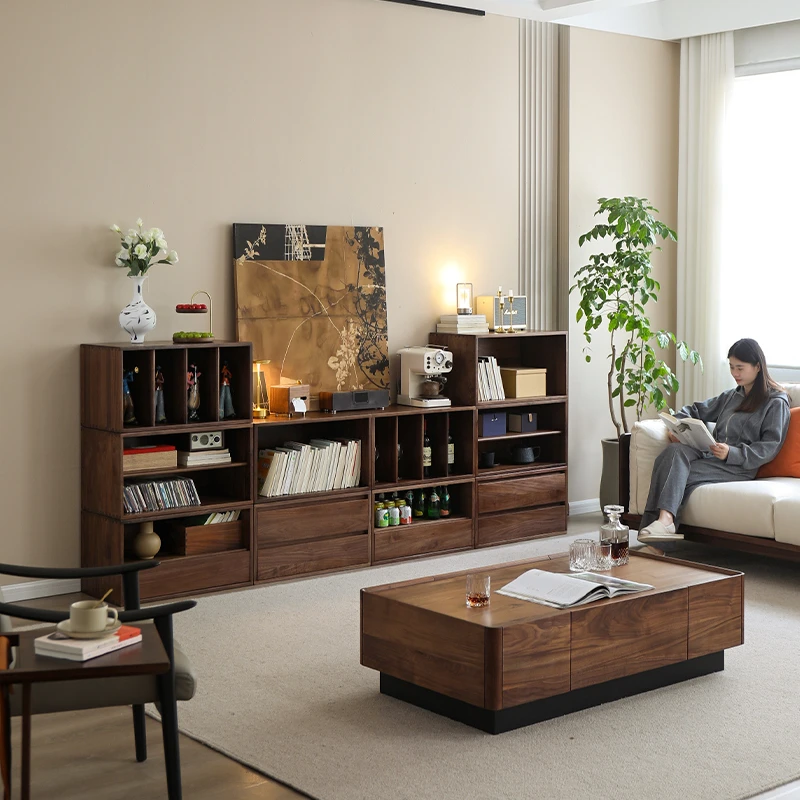 致典北美黑胡桃木书柜家用简约落地柜组合实木边柜书房多功能书柜