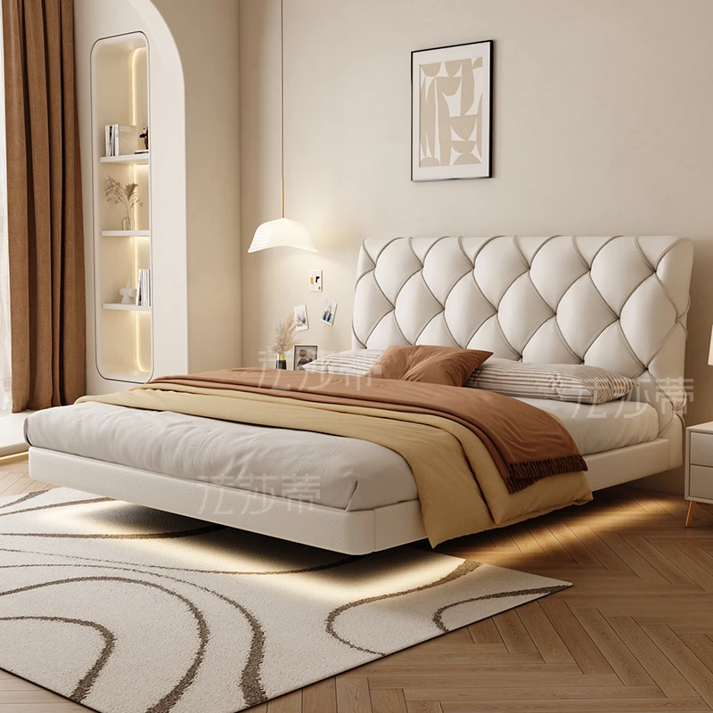 法莎蒂悬浮C2018#意式拉扣真皮床主卧软包双人床奶油风悬浮床