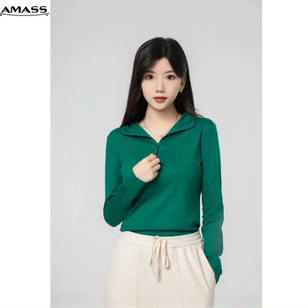 AMASS/阿玛施短款简约气质显瘦百搭修身休闲长袖连帽卫衣5300662