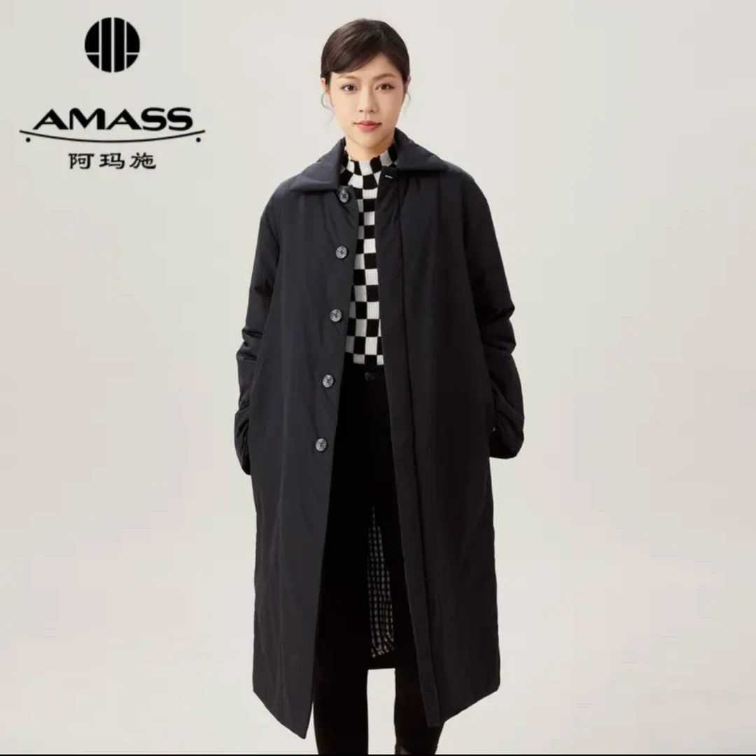 AMASS/阿玛施  时尚大衣长款小翻领单排扣直版中长外套5400690