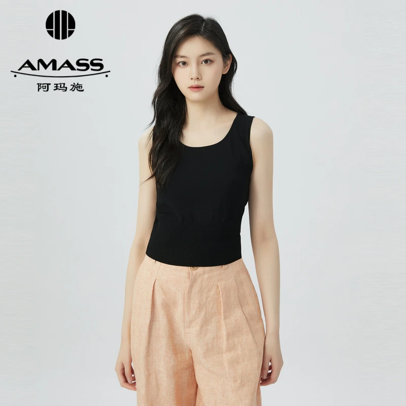 AMASS/阿玛施 圆领素色百搭冰丝无袖针织背心女5399599