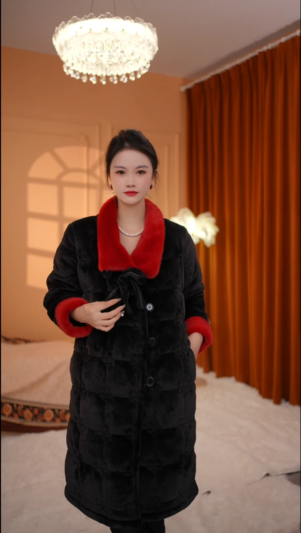 （黑红.长款）2024新款女士家居服长袖休闲款睡衣女冬季加厚保暖