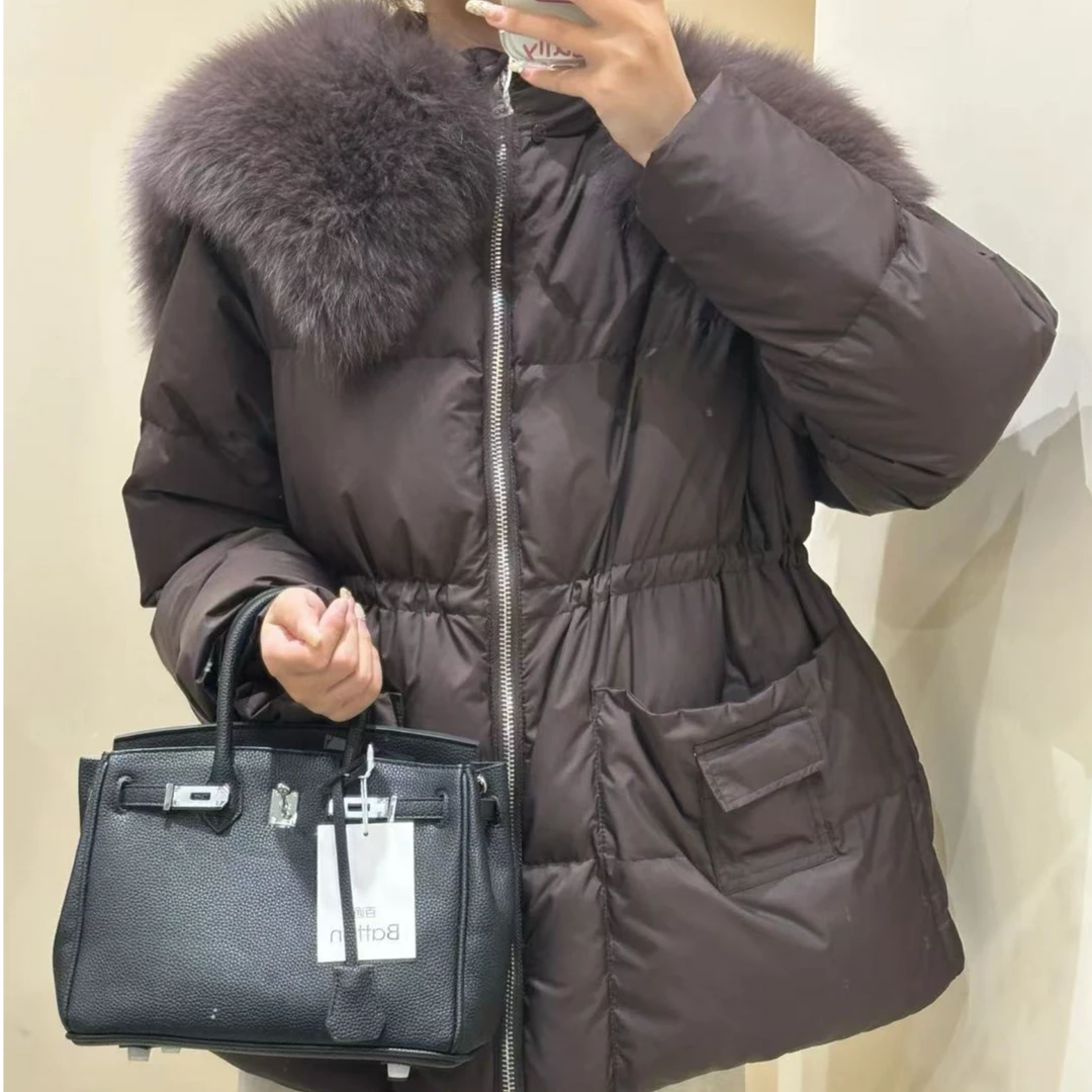 1109新款羽绒服时尚女士中长款韩版冬季保暖大毛领加厚百搭休闲