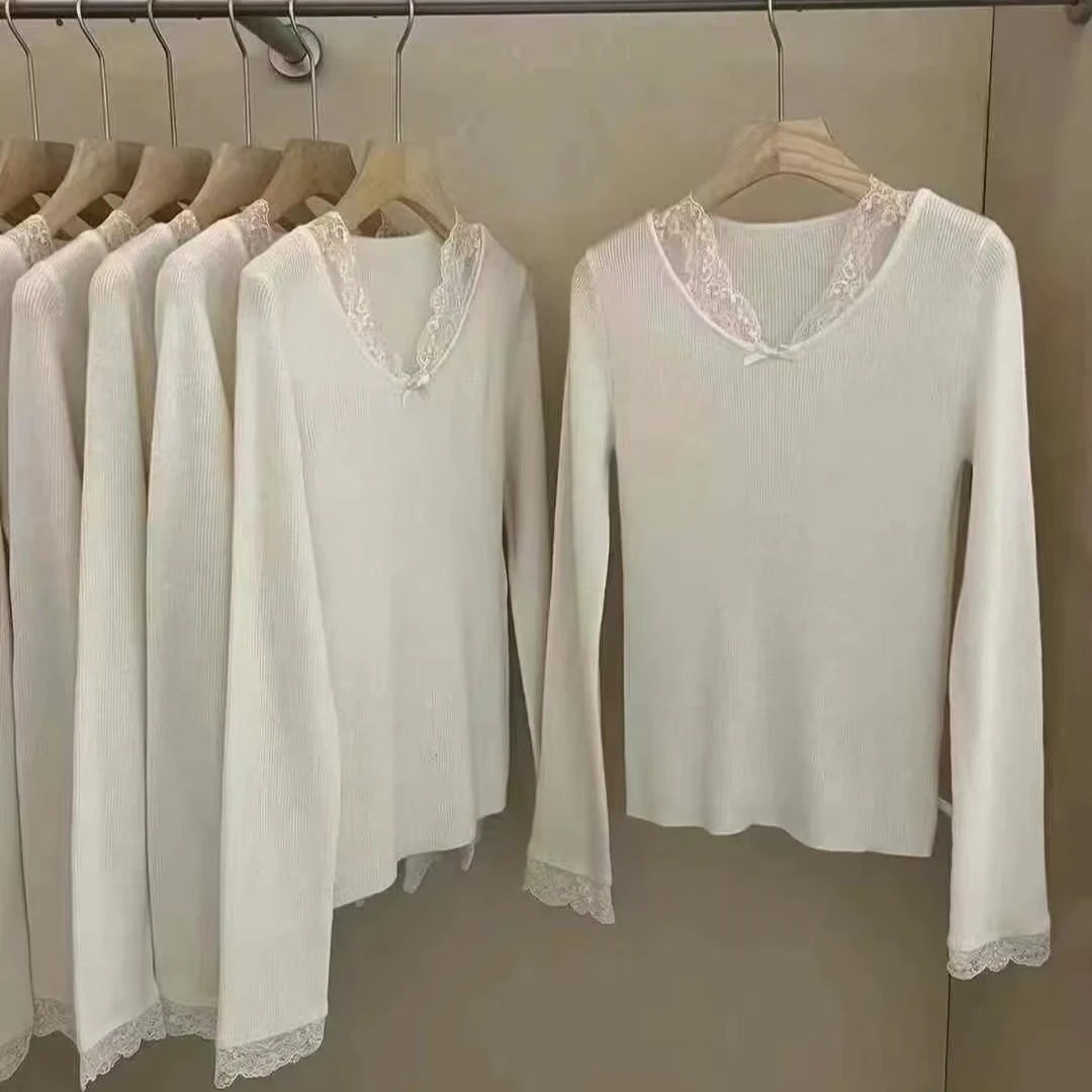 1913新款针织衫长袖针织蕾丝气质网红时尚百搭秋冬针织长袖