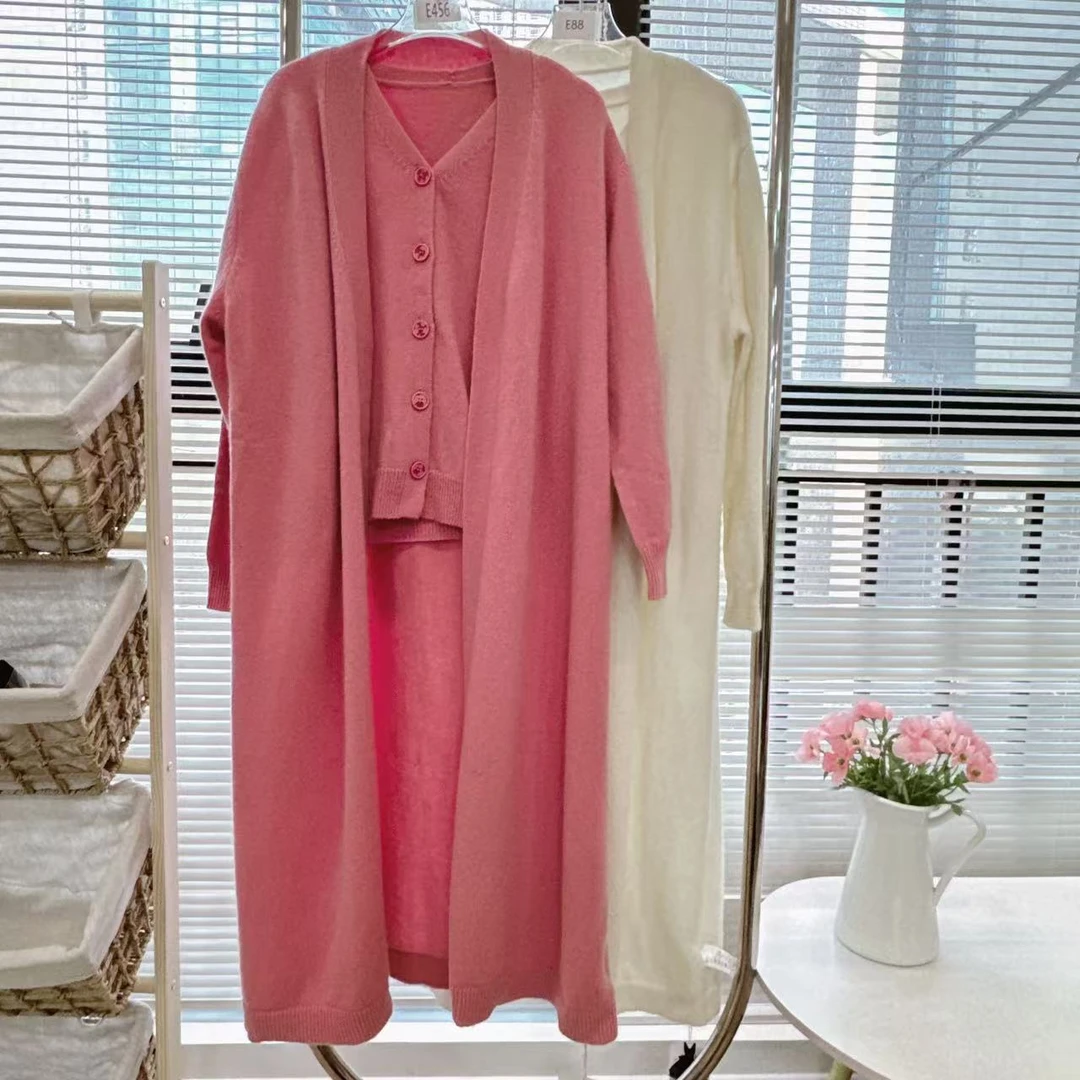 1964新款针织开衫气质休闲百搭宽松纯色秋冬韩版长袖两件套
