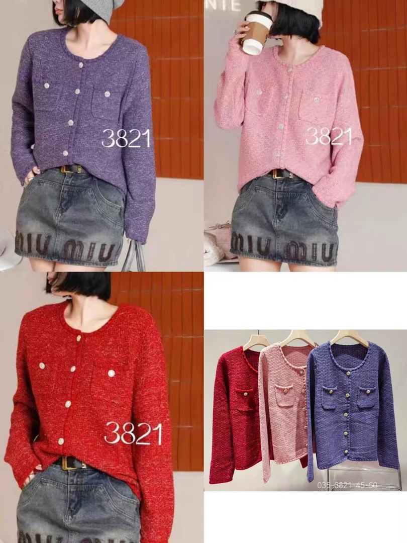 3821新款小香风时尚羊毛针织开衫百搭宽松圆领秋季气质网红短款