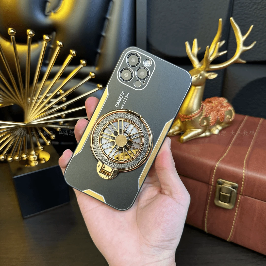 【解压陀螺支架 磨砂金属背板】适用苹果12ProMax高档手机壳防摔