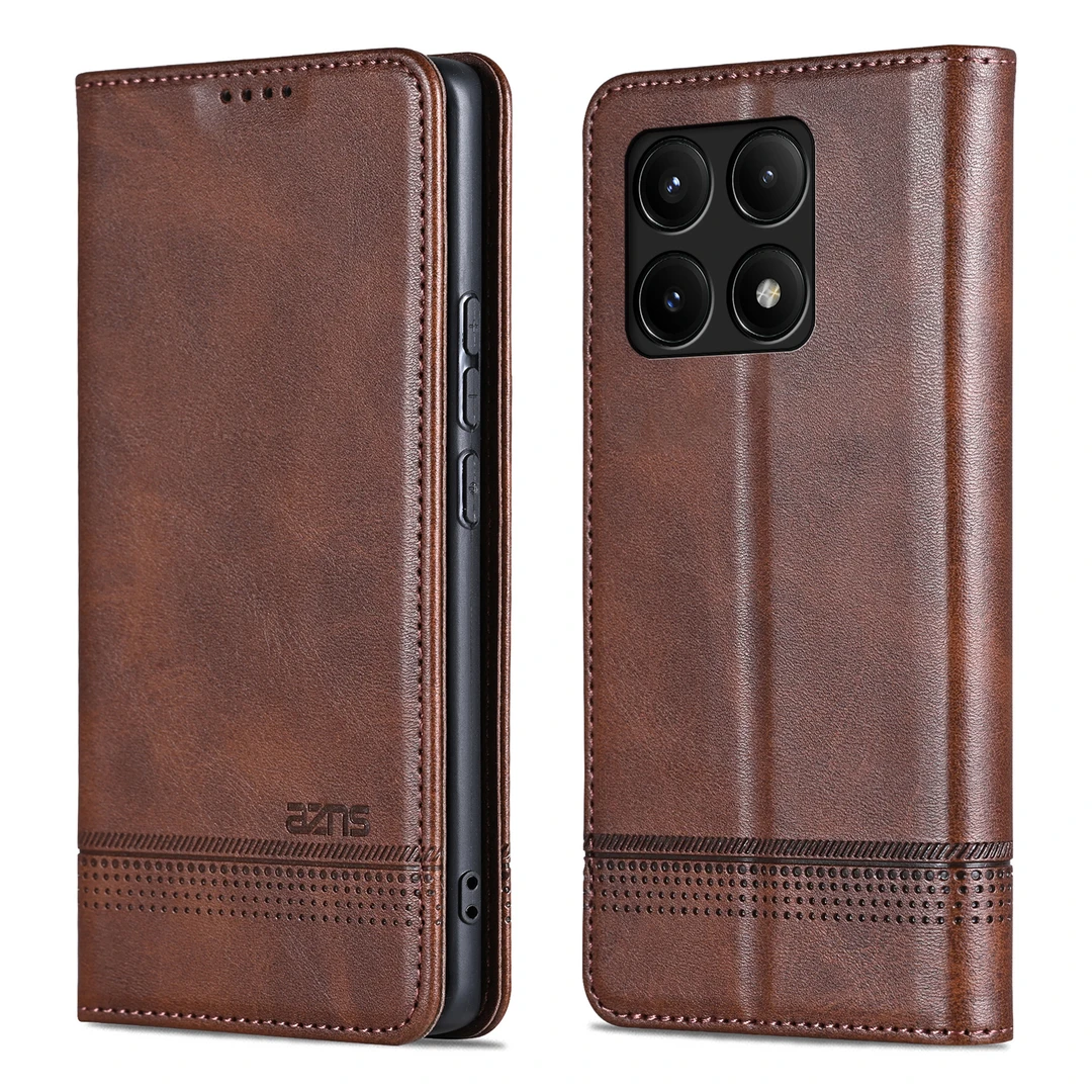 红米K70Pro高档牛纹+磁吸翻盖皮套手机壳男女商务全包防摔保护