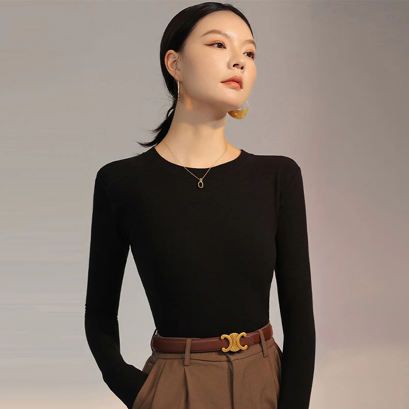 【独角兽】早秋显瘦纯色抗菌亲肤女士玫瑰精华肌底衫长袖插接袖上衣