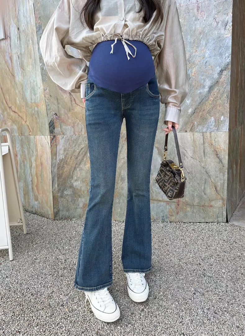 35803牛仔微喇裤  柔软高弹显瘦时尚休闲春季外穿小个子开叉阔腿