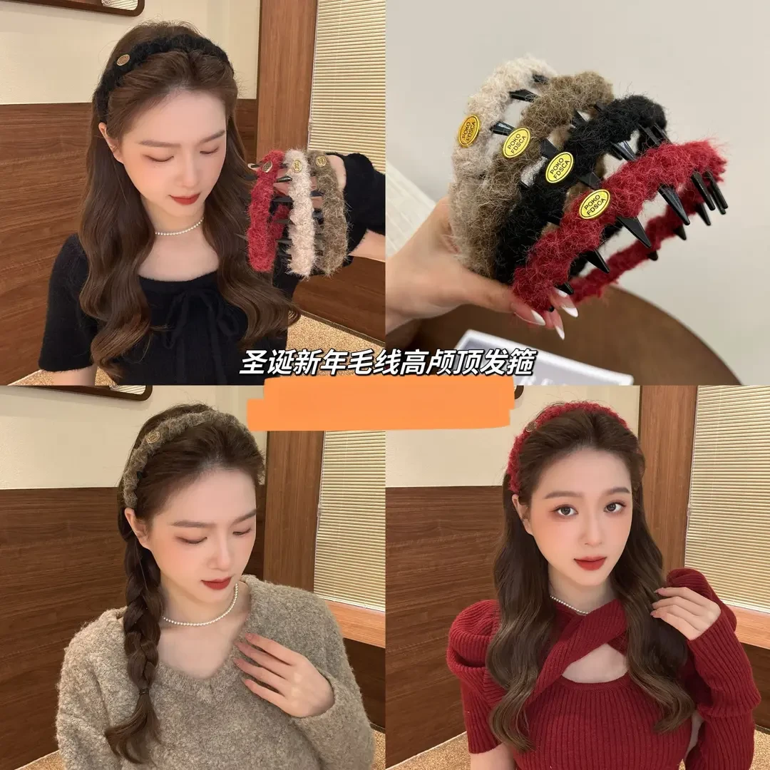 圣诞新年红色毛线金标波浪发箍气质温柔压发卡高颅顶带齿防滑头箍