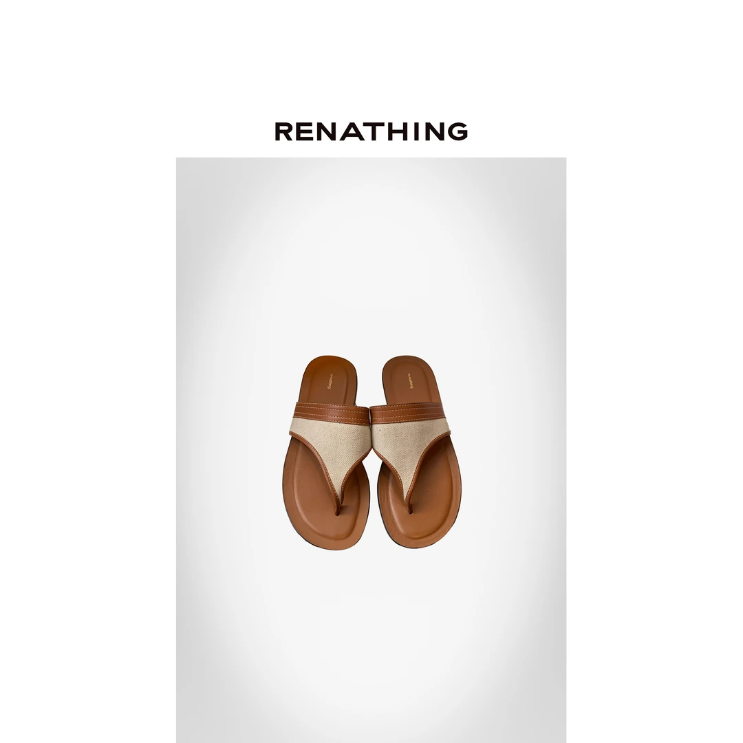 【RENATHING】拼色编织夹脚拖鞋