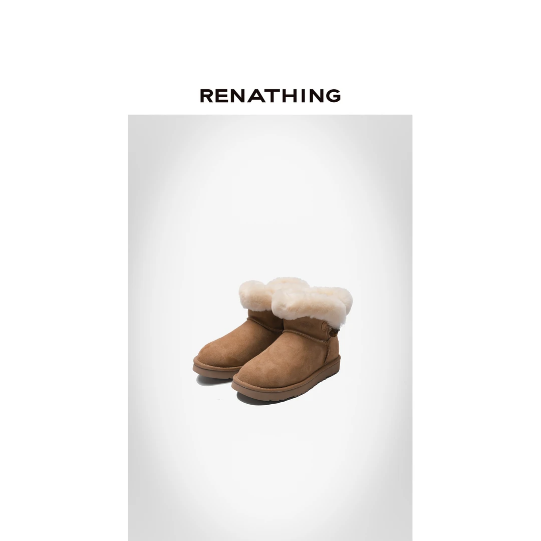 【RENATHING】牛角扣平底短筒雪地靴