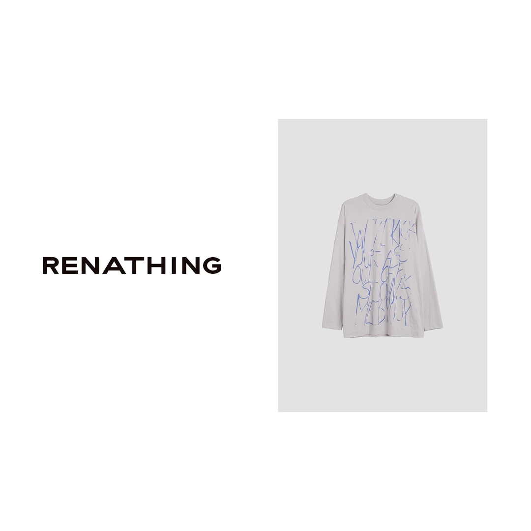 【RENATHING】手写字母宽松长袖T恤