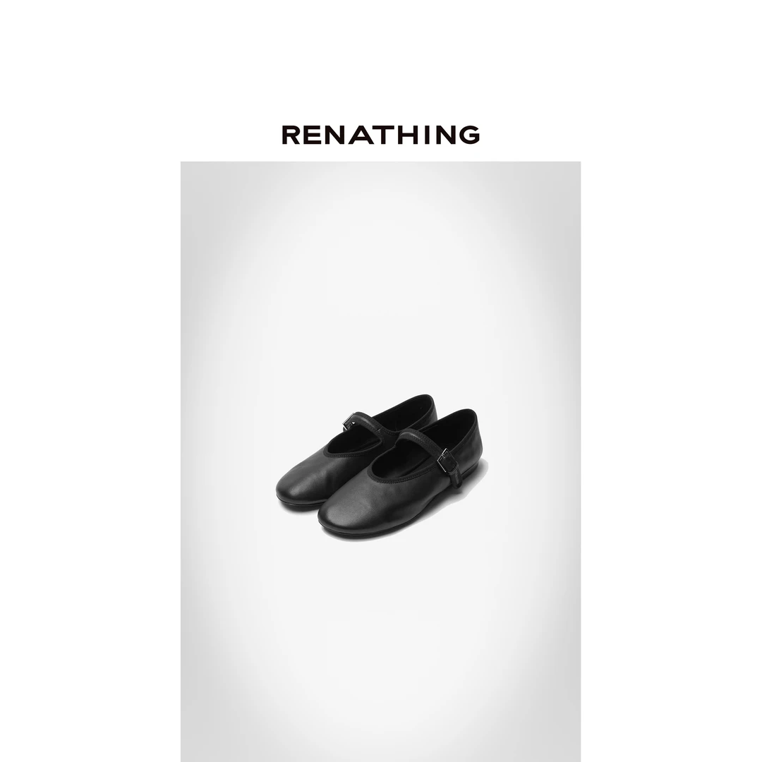 【RENATHING】黑色搭扣平底单鞋